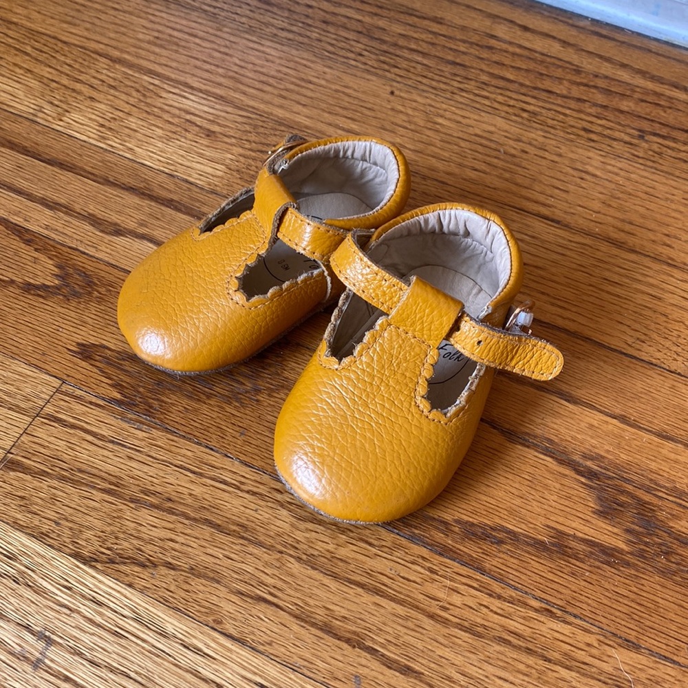 Oak and little folk mustard dainty baby shoes